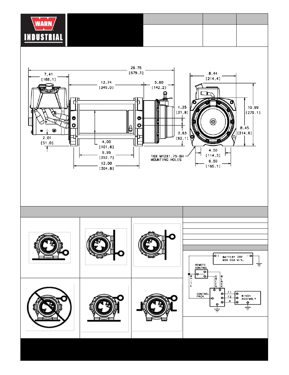 Warn industrial winch, Warn industries, inc industrial products | WARN 12 DC Series 24V User Manual | Page 2 / 2