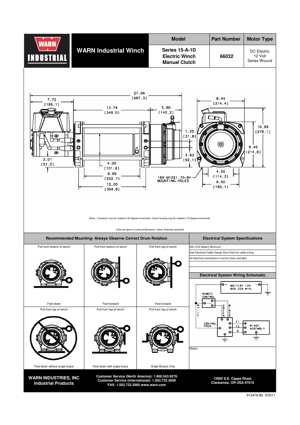 Warn industrial winch | WARN 15 DC Series 12V User Manual | Page 2 / 2