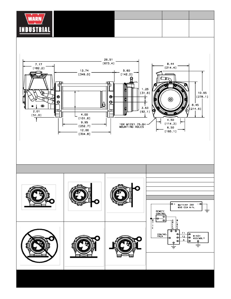 Warn industrial winch, Warn industries, inc industrial products | WARN 18 DC Series User Manual | Page 2 / 2