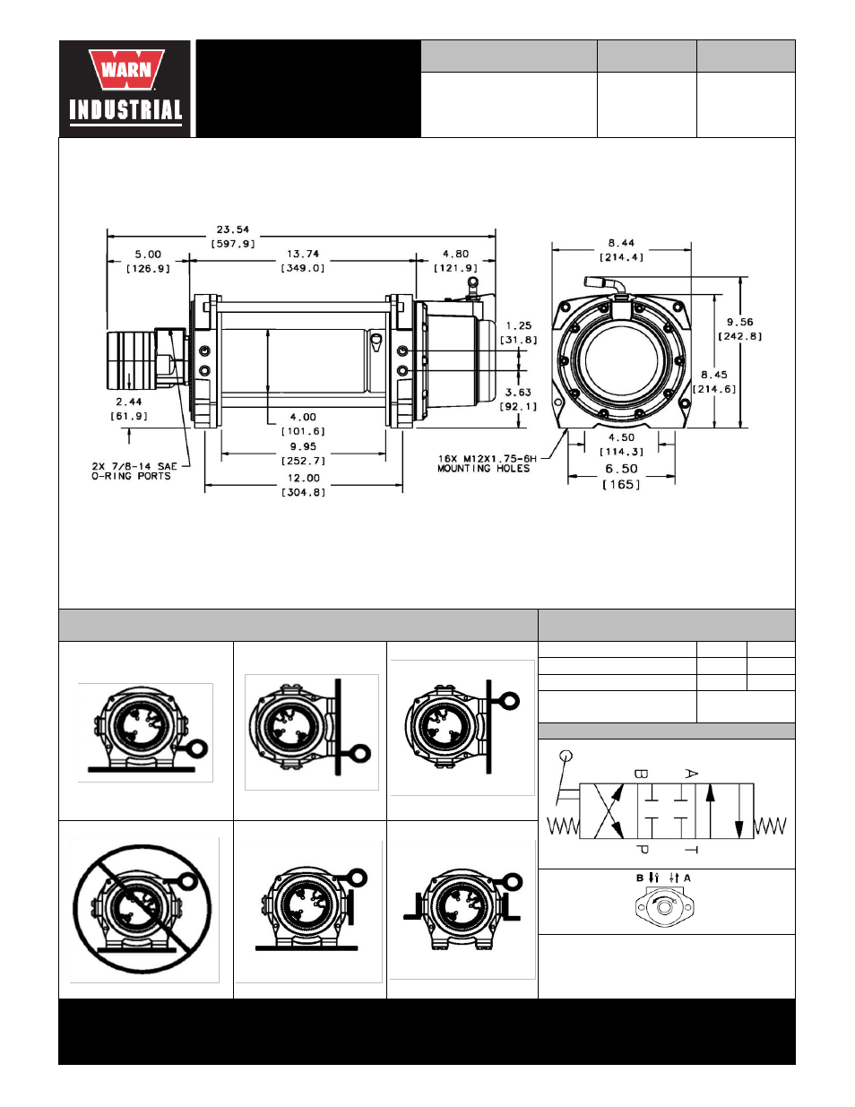 Warn industrial winch, Part number, Series 9-c-48 hydraulic winch manual clutch | Motor type, Warn industries, inc industrial products | WARN 9 Series Hydraulic (Clockwise, 4.9 cu in motor) User Manual | Page 2 / 2