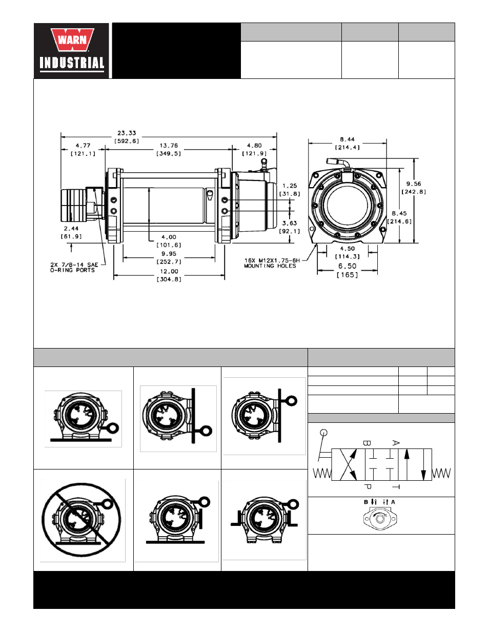 Warn industrial winch, Series 9-a-30 hydraulic winch manual clutch, Motor type | Model, Warn industries, inc industrial products | WARN 9 Series Hydraulic (3.0 cu in motor) User Manual | Page 2 / 2