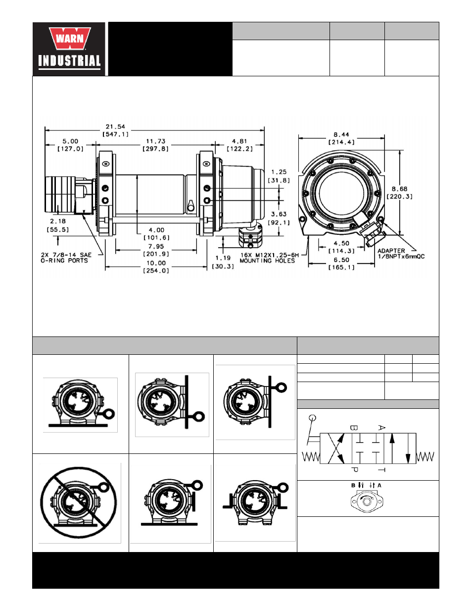 Warn industrial winch, Part number, Series 9-c-50 hydraulic winch air clutch | Motor type, Warn industries, inc industrial products | WARN 9 Series Hydraulic Round Top User Manual | Page 2 / 2