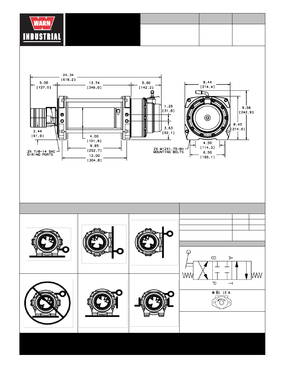 Warn industrial winch, Series 15-a-59 hydraulic winch manual clutch, Motor type | Model, Warn industries, inc industrial products | WARN 15 Series Hydraulic User Manual | Page 2 / 2