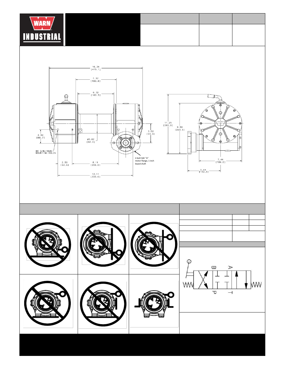 Warn industrial winch, Wg9-c-00 standard drum manual clutch, Motor type | Warn industries, inc industrial products | WARN WG9 WINCH (Standard Drum) User Manual | Page 2 / 2