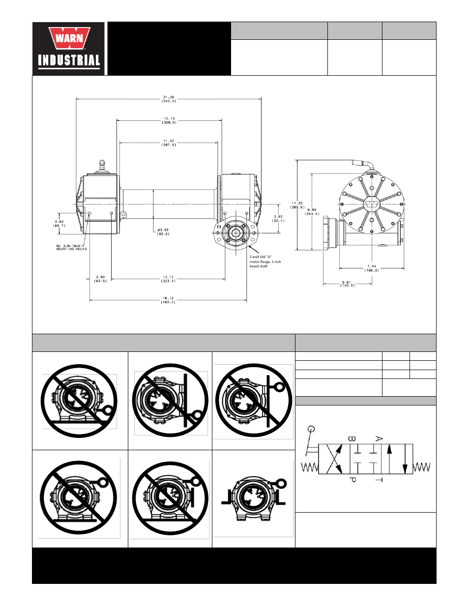 Warn industrial winch, Wg9-c-00 long drum manual clutch, Motor type | Warn industries, inc industrial products | WARN WG9 WINCH (Long Drum) with manual clutch User Manual | Page 2 / 2