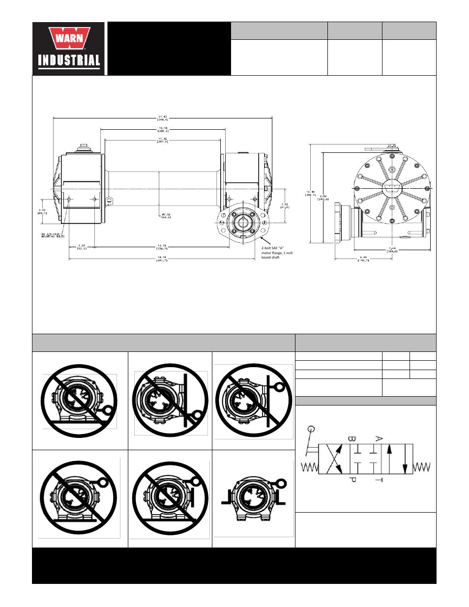 Warn industrial winch, Model, Wg9-c-00 long drum remote clutch | Motor type, Warn industries, inc industrial products | WARN WG9 WINCH (Long Drum) with remote clutch User Manual | Page 2 / 2