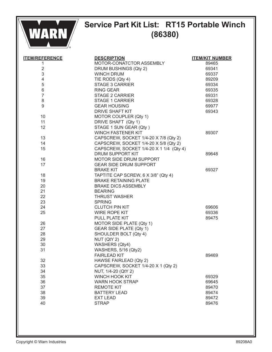WARN RT15 PORTABLE WINCH User Manual | 3 pages