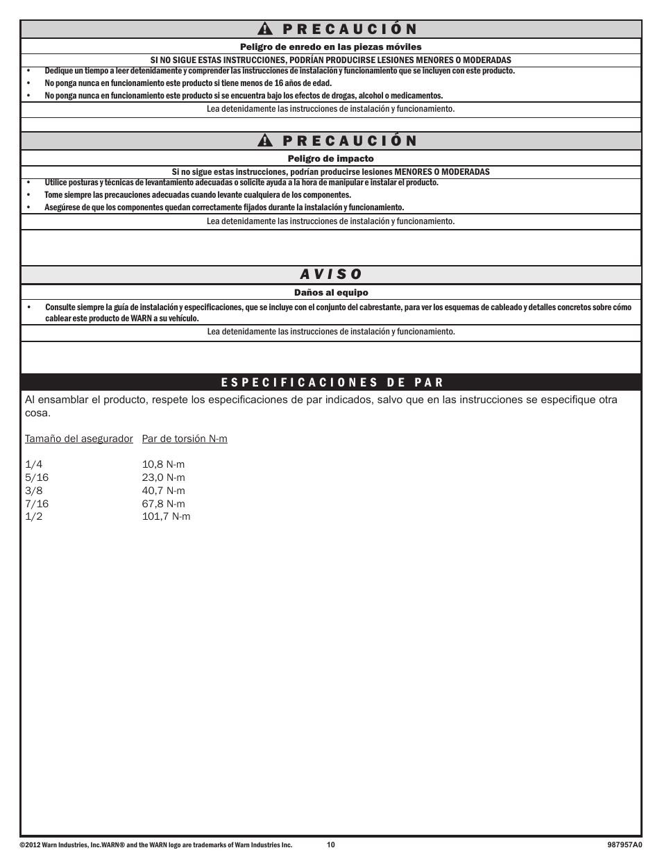 WARN ZEON 10 User Manual | Page 10 / 12