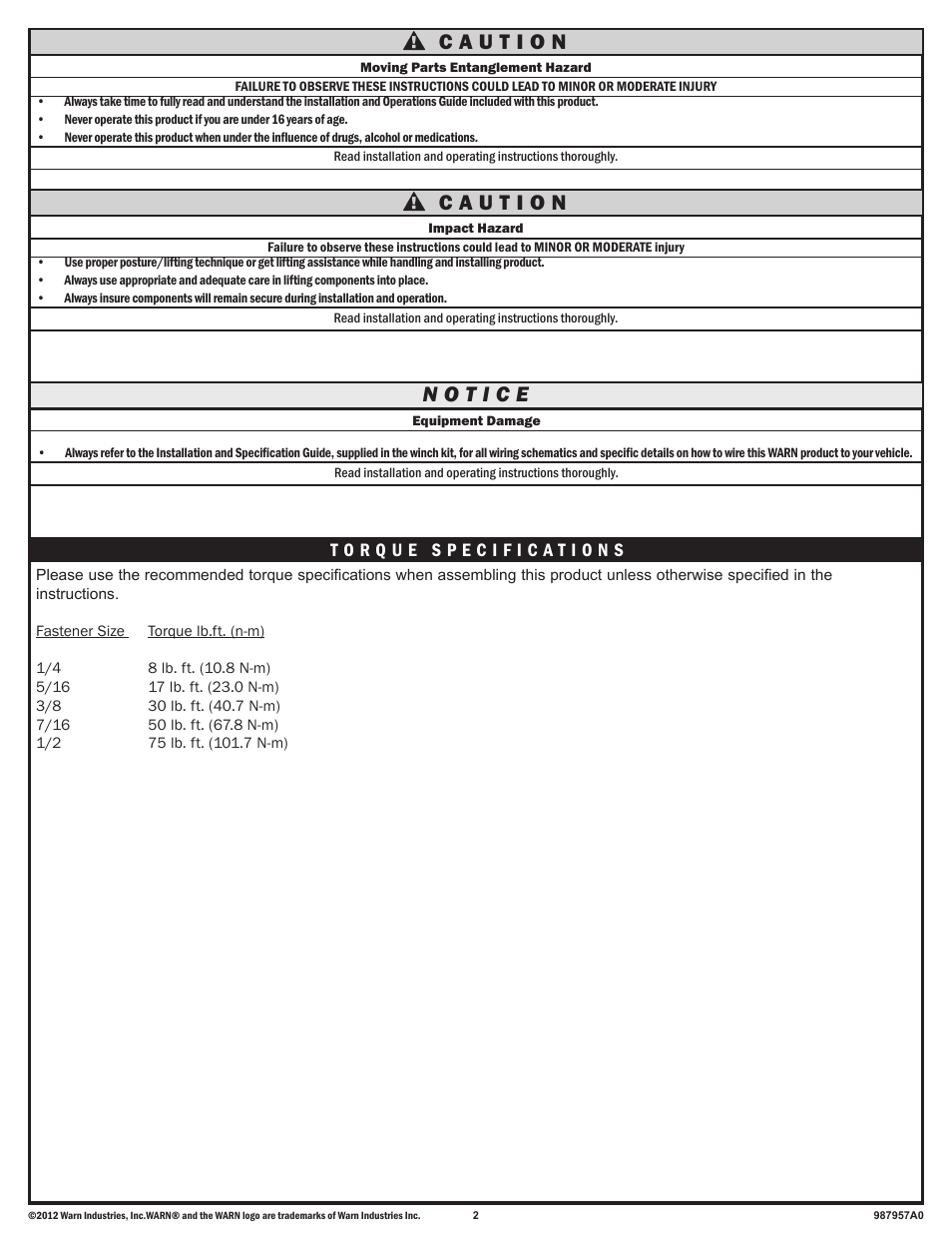 WARN ZEON 10 User Manual | Page 2 / 12