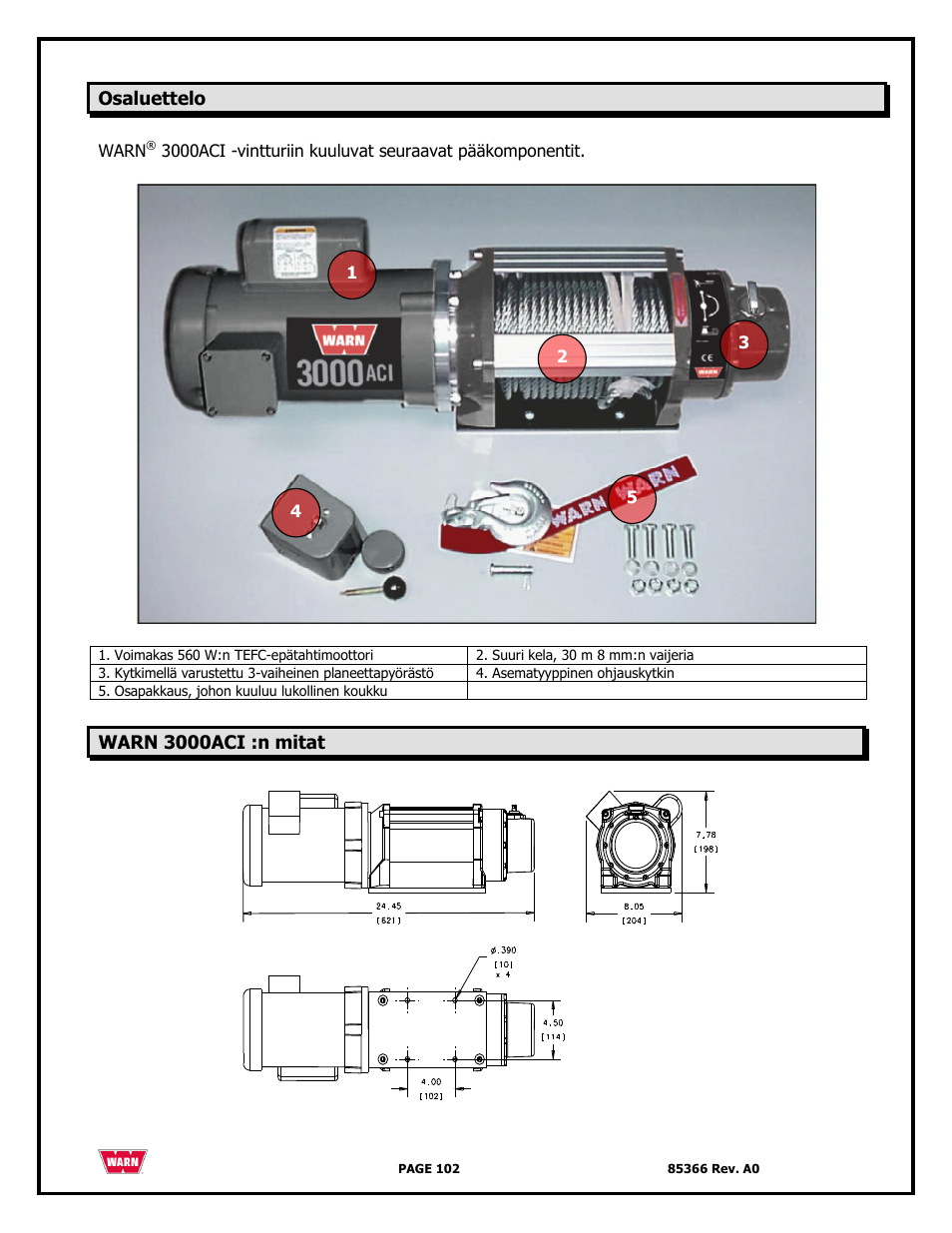 WARN 3000 ACI User Manual | Page 102 / 144
