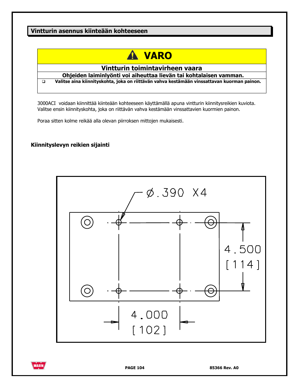Varo | WARN 3000 ACI User Manual | Page 104 / 144