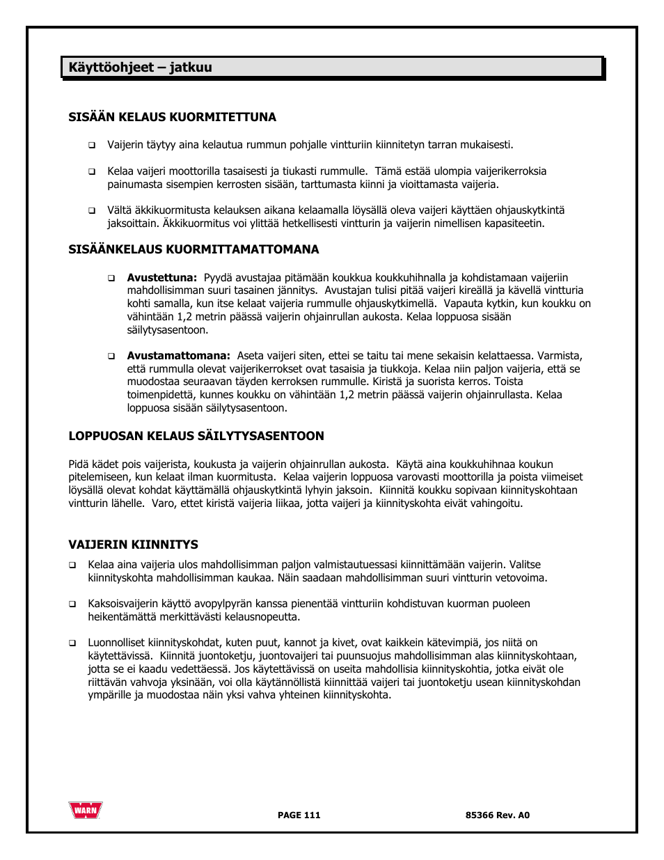 WARN 3000 ACI User Manual | Page 111 / 144