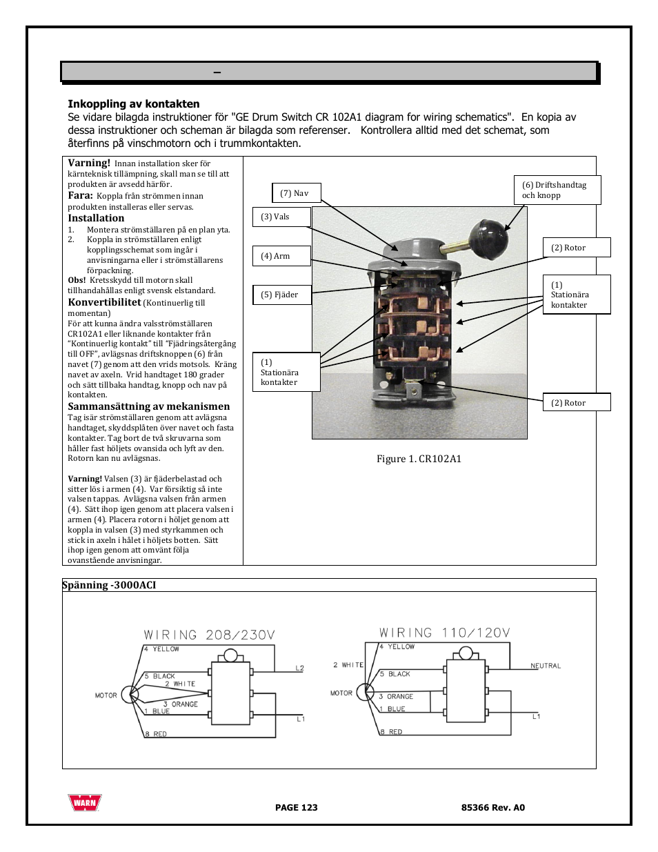 Kopplingsinstruktioner – forts | WARN 3000 ACI User Manual | Page 123 / 144