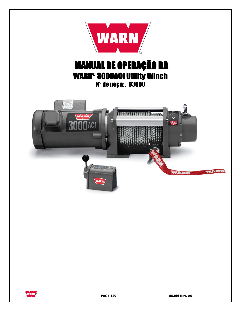 Manual de operação da, Warn, 3000aci utility winch | WARN 3000 ACI User Manual | Page 129 / 144