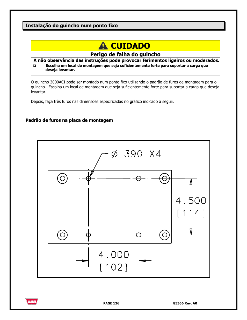 Cuidado | WARN 3000 ACI User Manual | Page 136 / 144