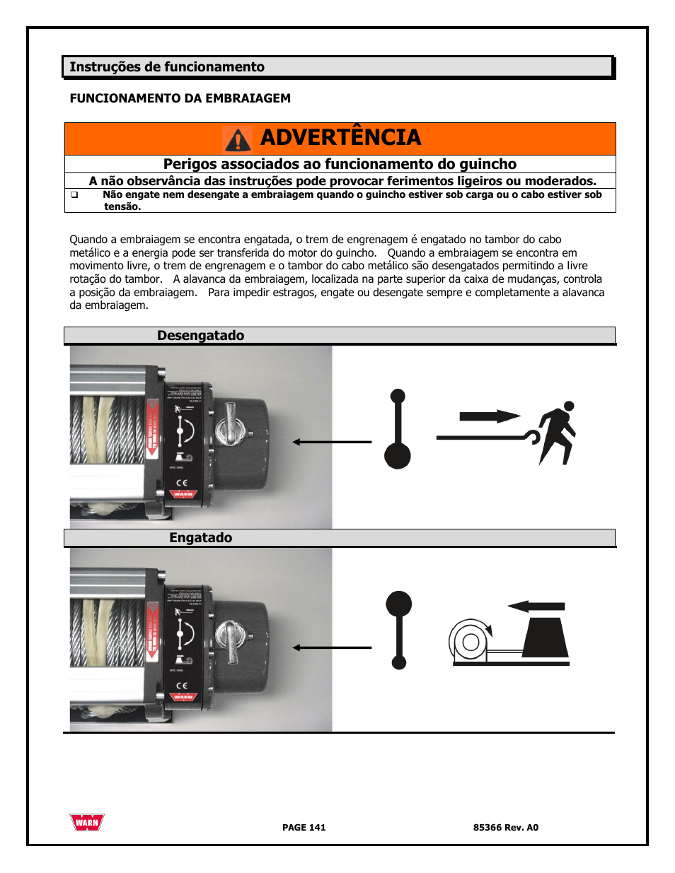 Advertência | WARN 3000 ACI User Manual | Page 141 / 144