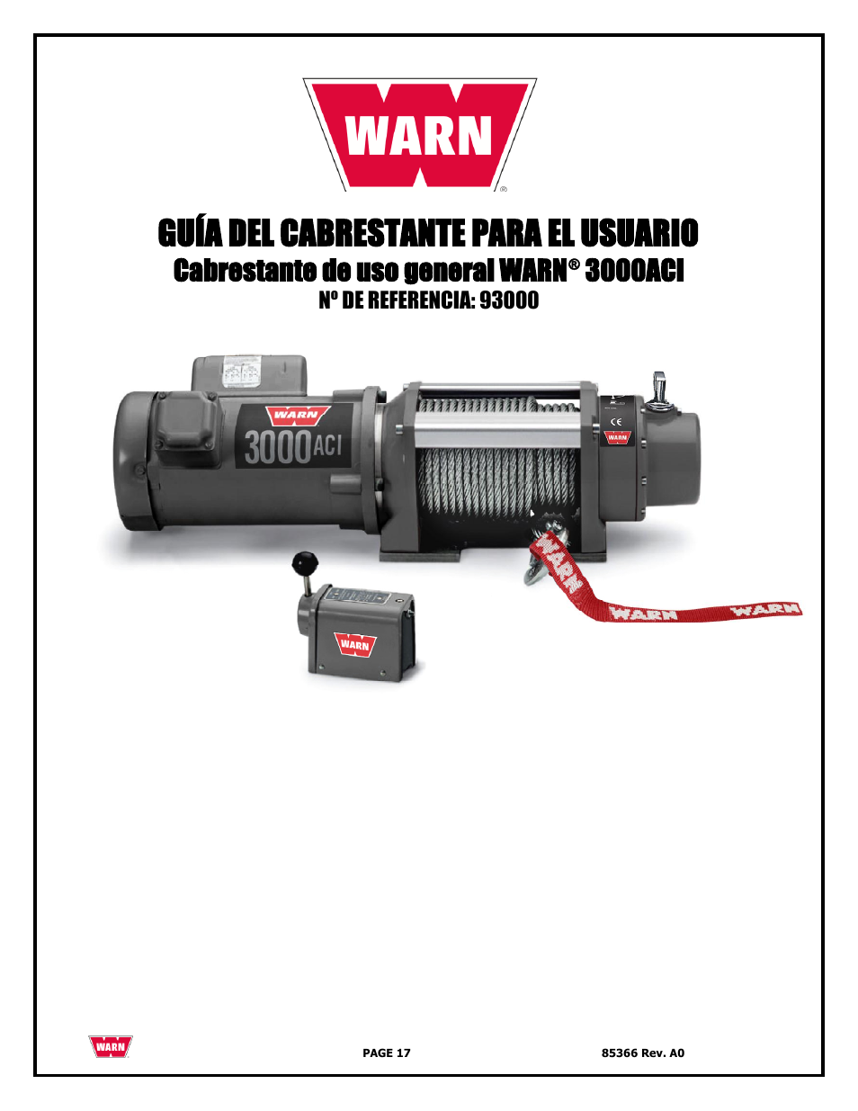 Guía del cabrestante para el usuario, Cabrestante de uso general warn, 3000aci | WARN 3000 ACI User Manual | Page 17 / 144