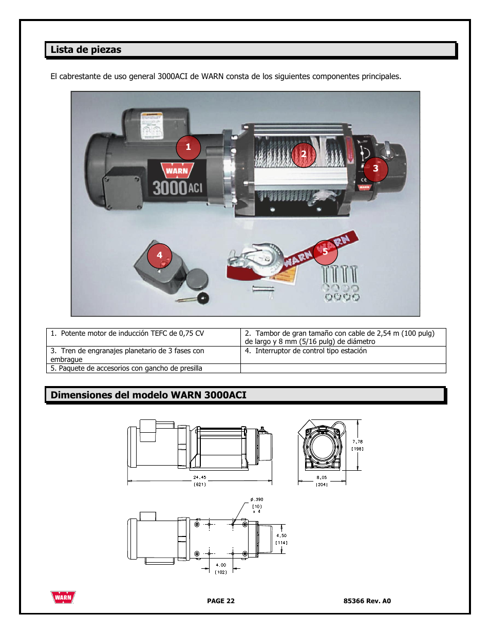 WARN 3000 ACI User Manual | Page 22 / 144