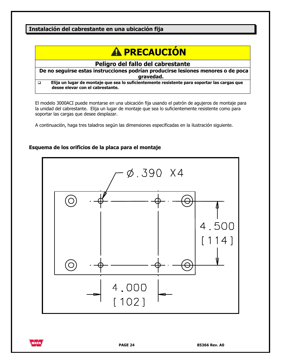 Precaución | WARN 3000 ACI User Manual | Page 24 / 144