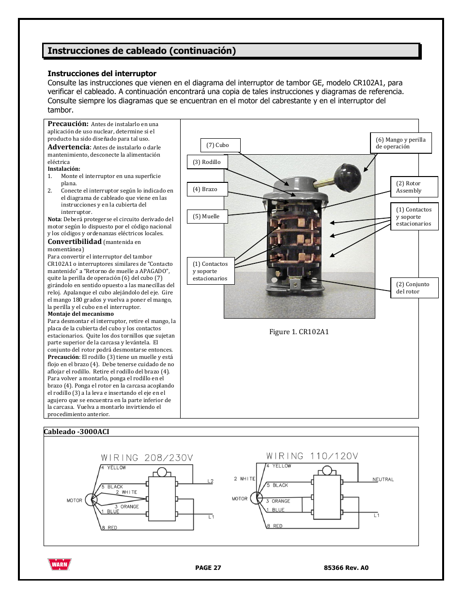 Instrucciones de cableado (continuación) | WARN 3000 ACI User Manual | Page 27 / 144