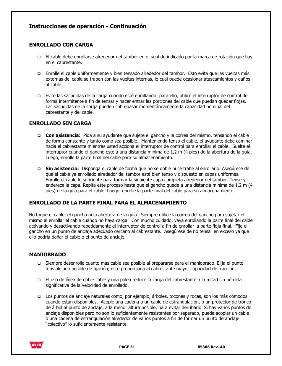WARN 3000 ACI User Manual | Page 31 / 144