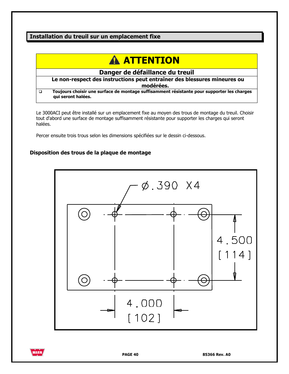 Attention | WARN 3000 ACI User Manual | Page 40 / 144