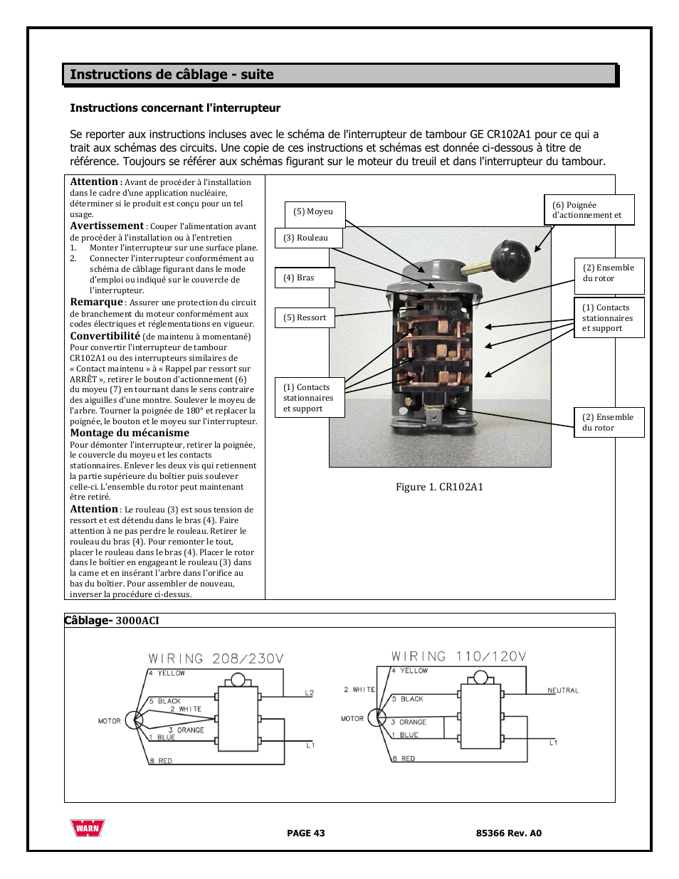 Instructions de câblage - suite | WARN 3000 ACI User Manual | Page 43 / 144