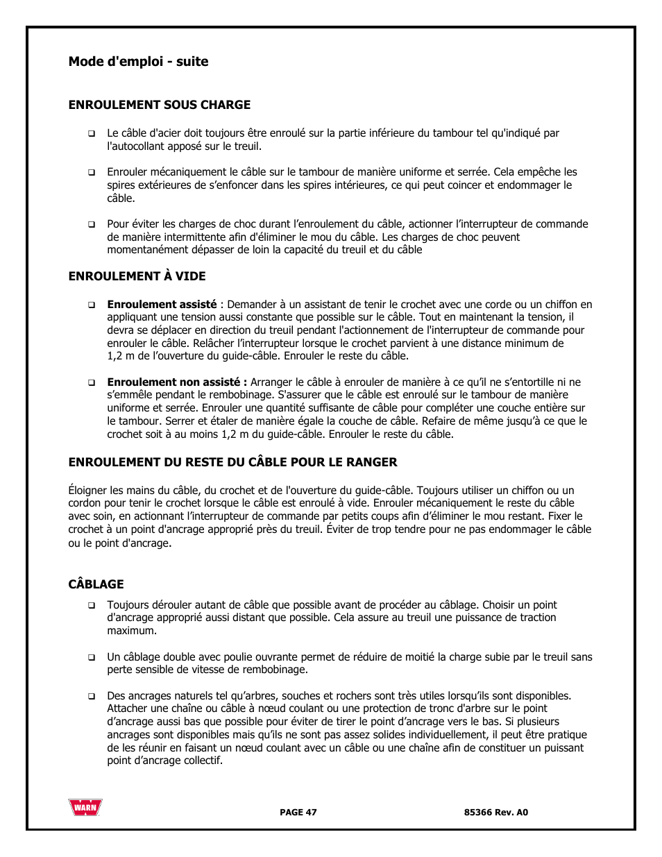 WARN 3000 ACI User Manual | Page 47 / 144