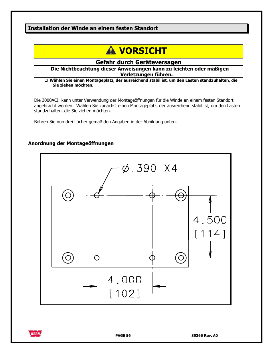 Vorsicht | WARN 3000 ACI User Manual | Page 56 / 144