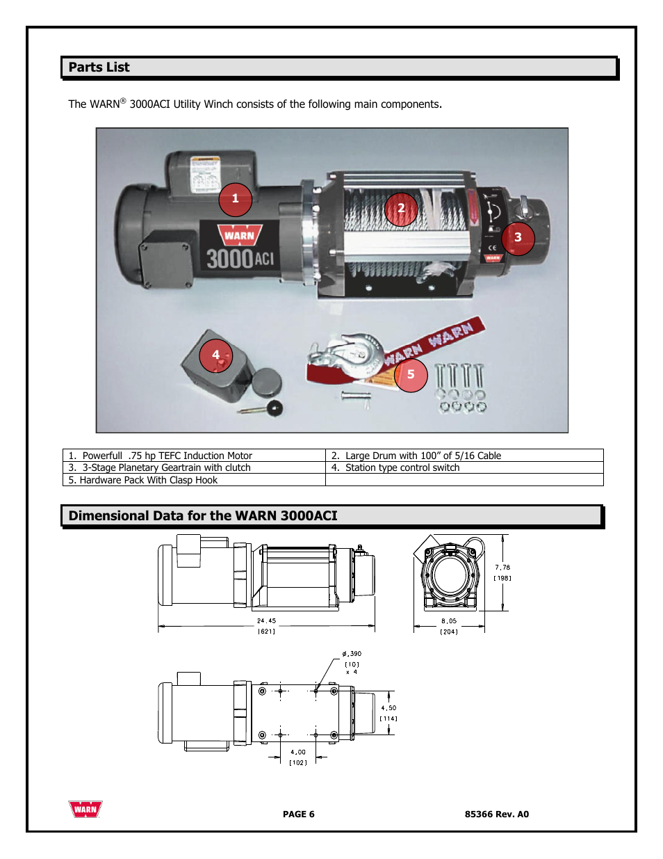 WARN 3000 ACI User Manual | Page 6 / 144