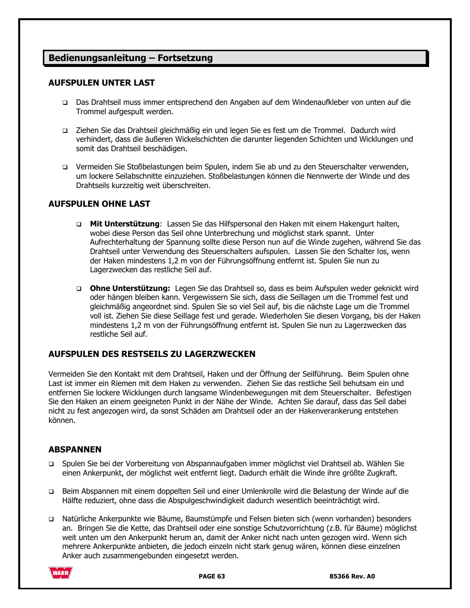 WARN 3000 ACI User Manual | Page 63 / 144