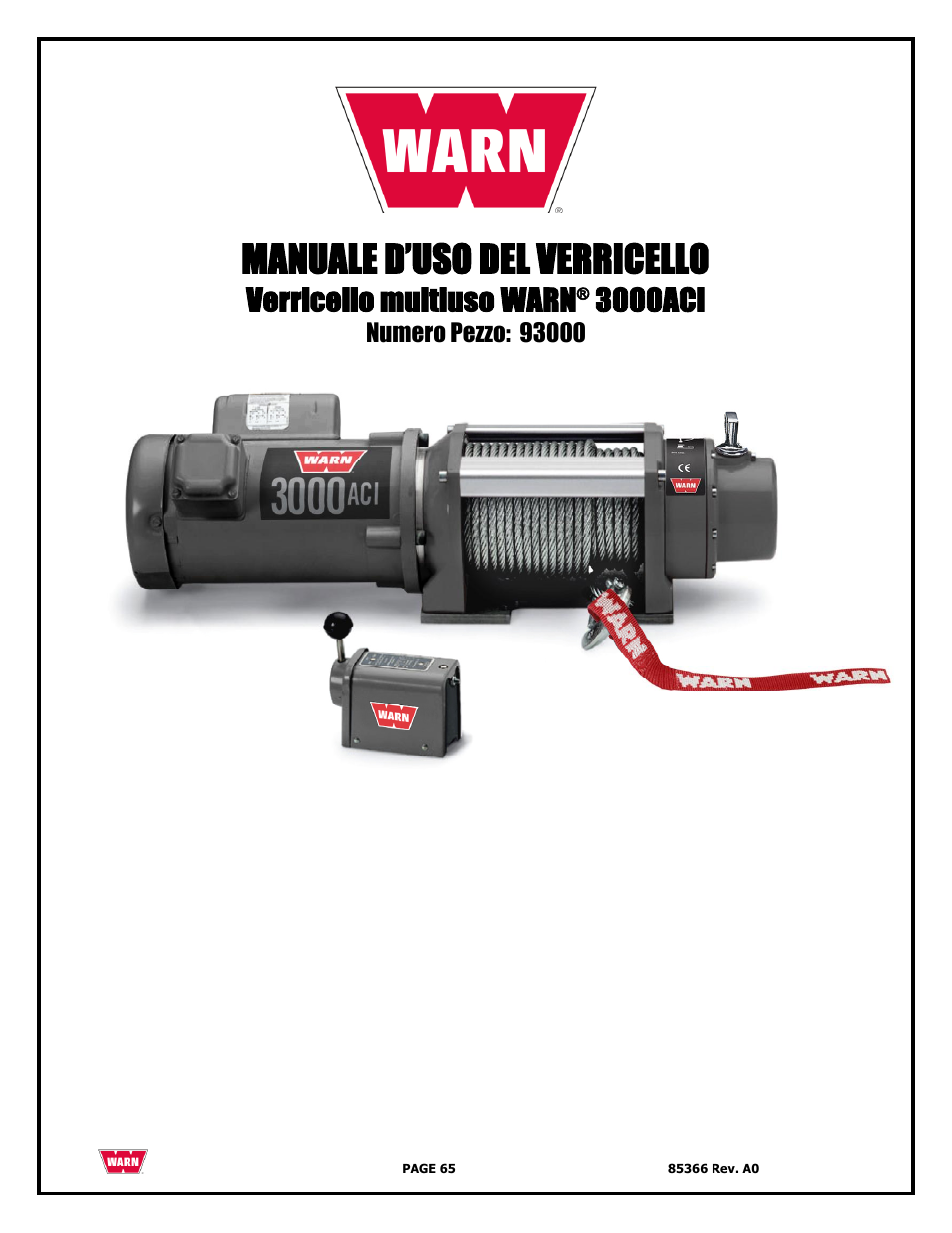 Manuale d’uso del verricello, Verricello multiuso warn, 3000aci | WARN 3000 ACI User Manual | Page 65 / 144