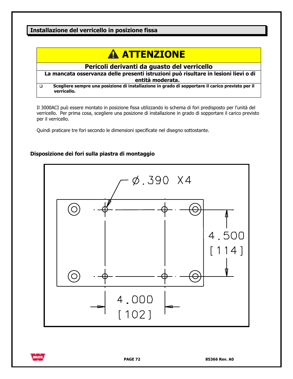 Attenzione | WARN 3000 ACI User Manual | Page 72 / 144
