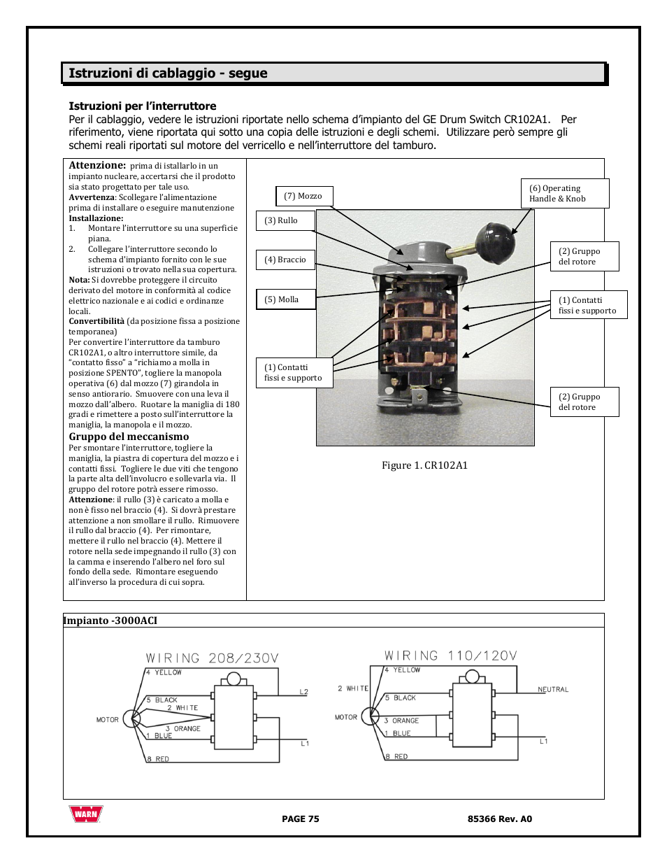 Istruzioni di cablaggio - segue | WARN 3000 ACI User Manual | Page 75 / 144