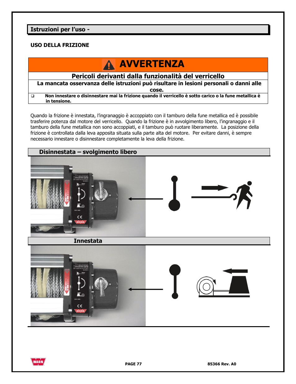 Avvertenza | WARN 3000 ACI User Manual | Page 77 / 144