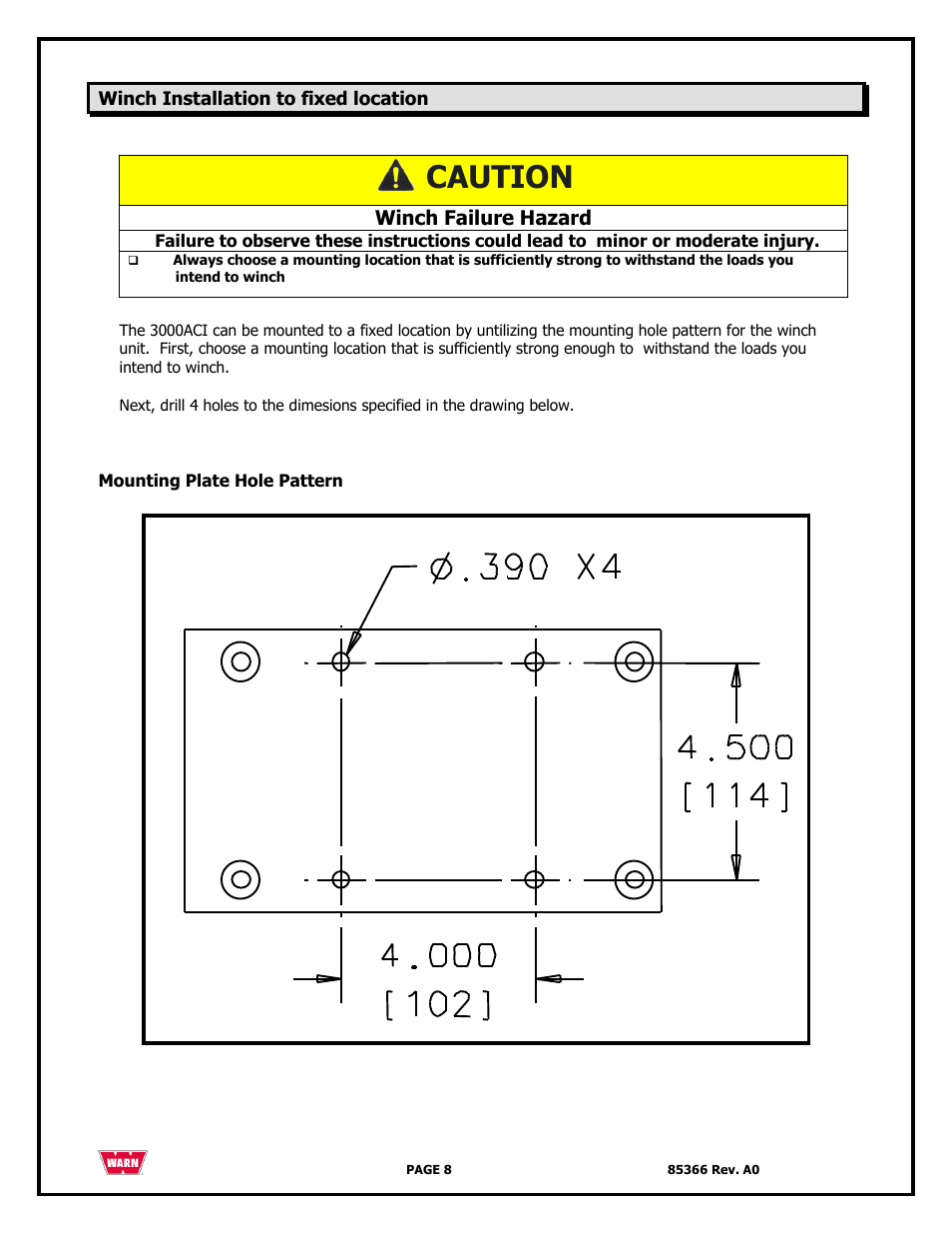 Caution | WARN 3000 ACI User Manual | Page 8 / 144