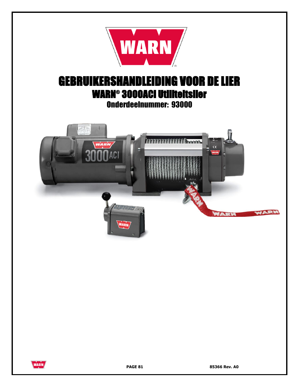 Gebruikershandleiding voor de lier, Warn, 3000aci utiliteitslier | WARN 3000 ACI User Manual | Page 81 / 144