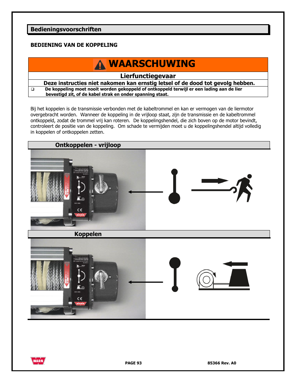 Waarschuwing | WARN 3000 ACI User Manual | Page 93 / 144