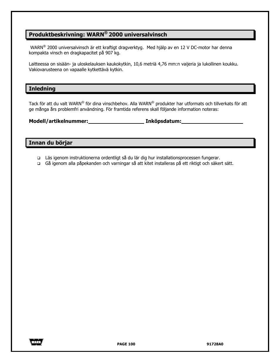 WARN 2000 DC User Manual | Page 100 / 126