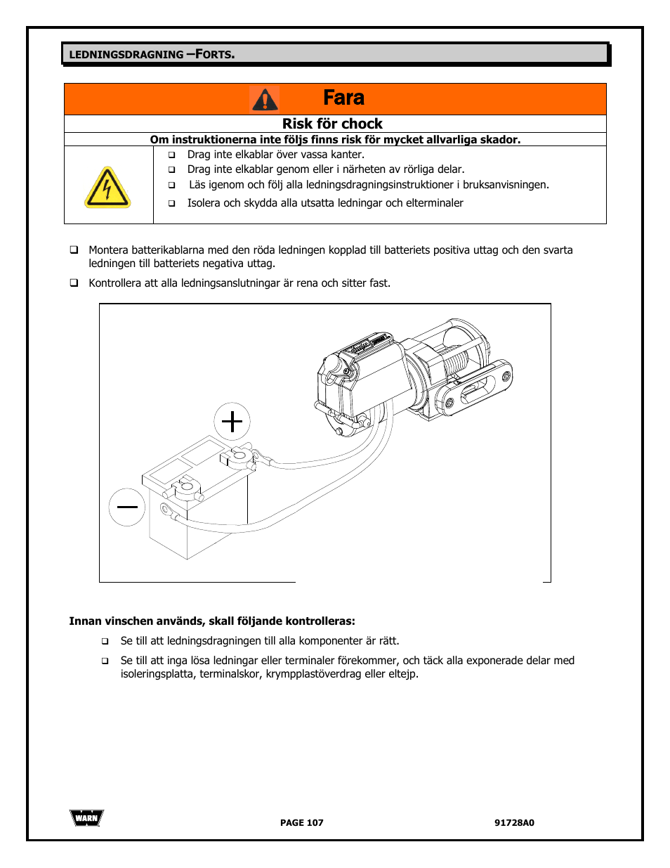 Fara, Risk för chock | WARN 2000 DC User Manual | Page 107 / 126