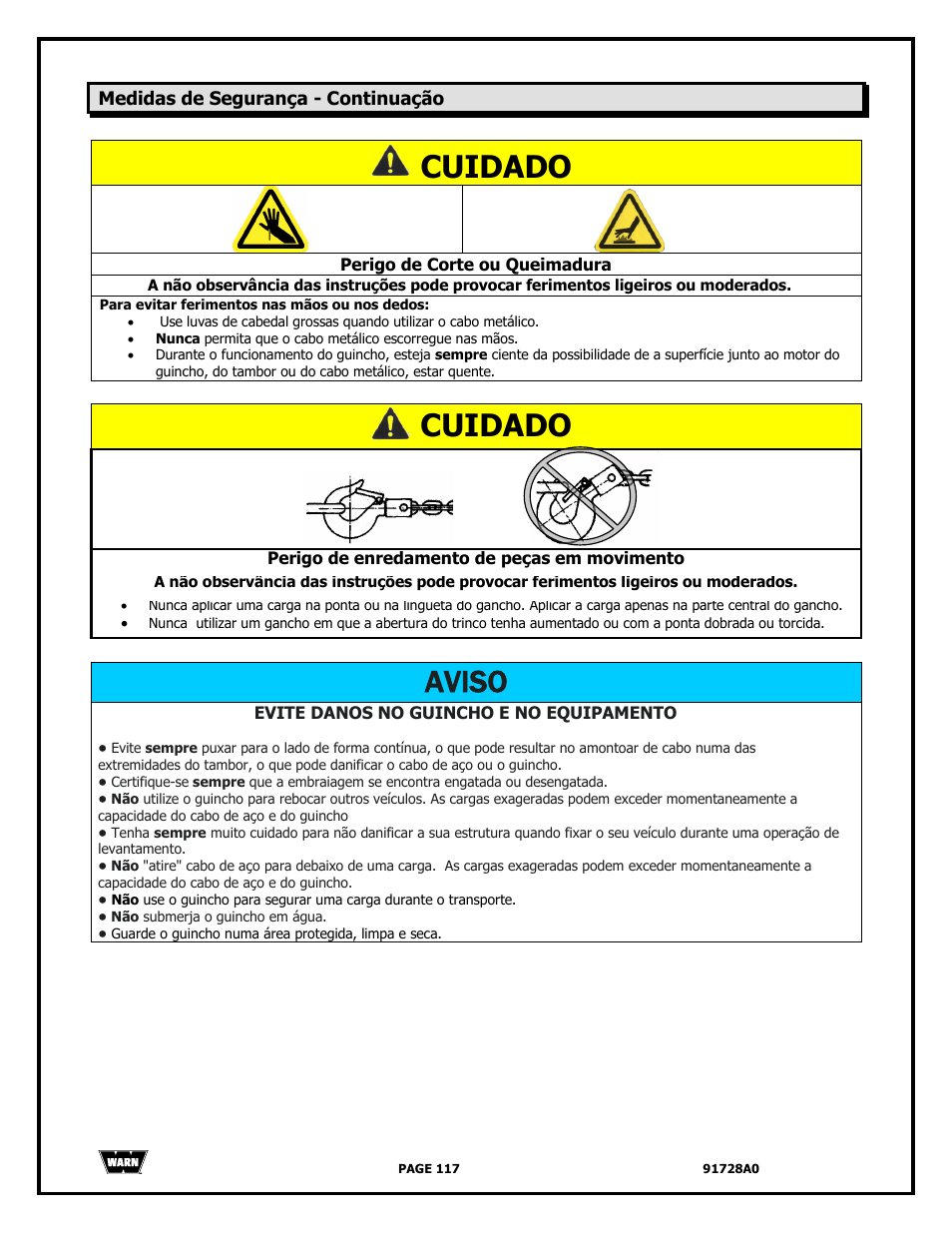 Cuidado, Aviso | WARN 2000 DC User Manual | Page 117 / 126