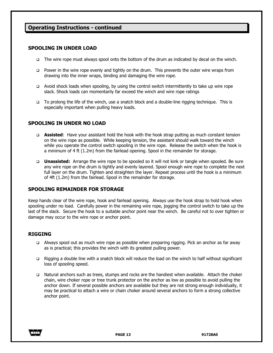 WARN 2000 DC User Manual | Page 13 / 126