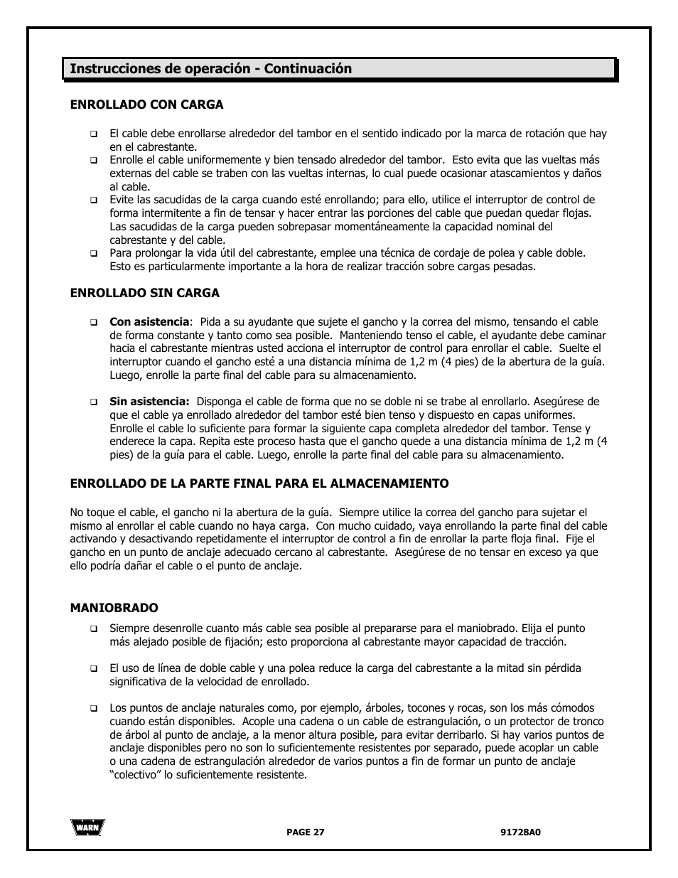 WARN 2000 DC User Manual | Page 27 / 126
