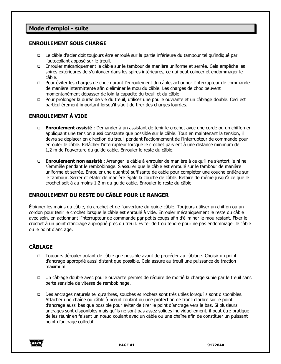 WARN 2000 DC User Manual | Page 41 / 126