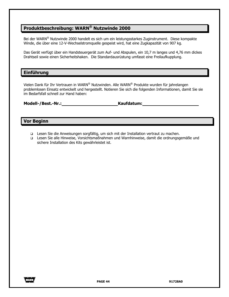 WARN 2000 DC User Manual | Page 44 / 126