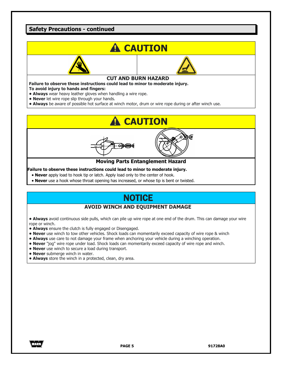 Caution, Notice | WARN 2000 DC User Manual | Page 5 / 126