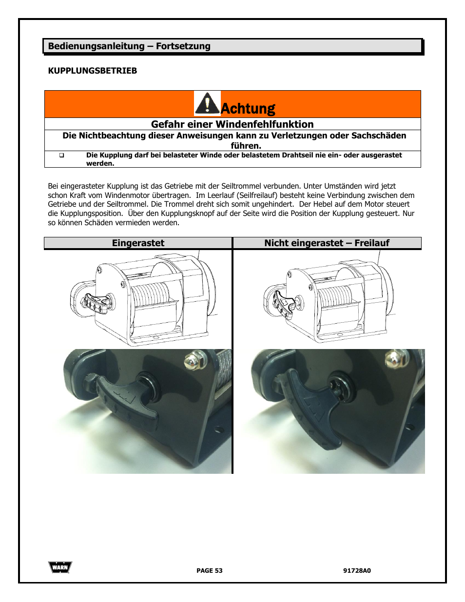 Achtung | WARN 2000 DC User Manual | Page 53 / 126
