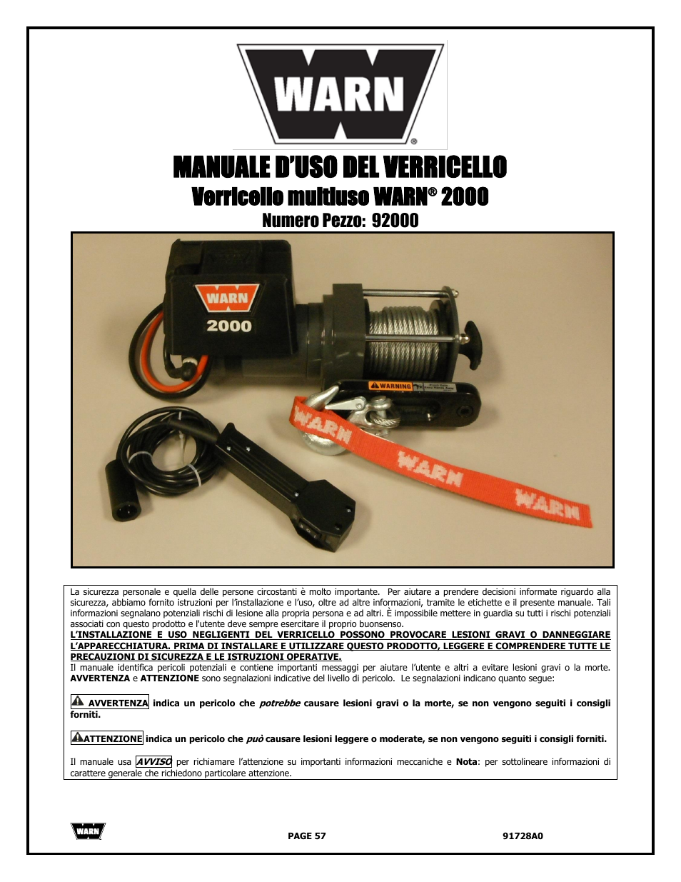 Manuale d’uso del verricello, Verricello multiuso warn | WARN 2000 DC User Manual | Page 57 / 126