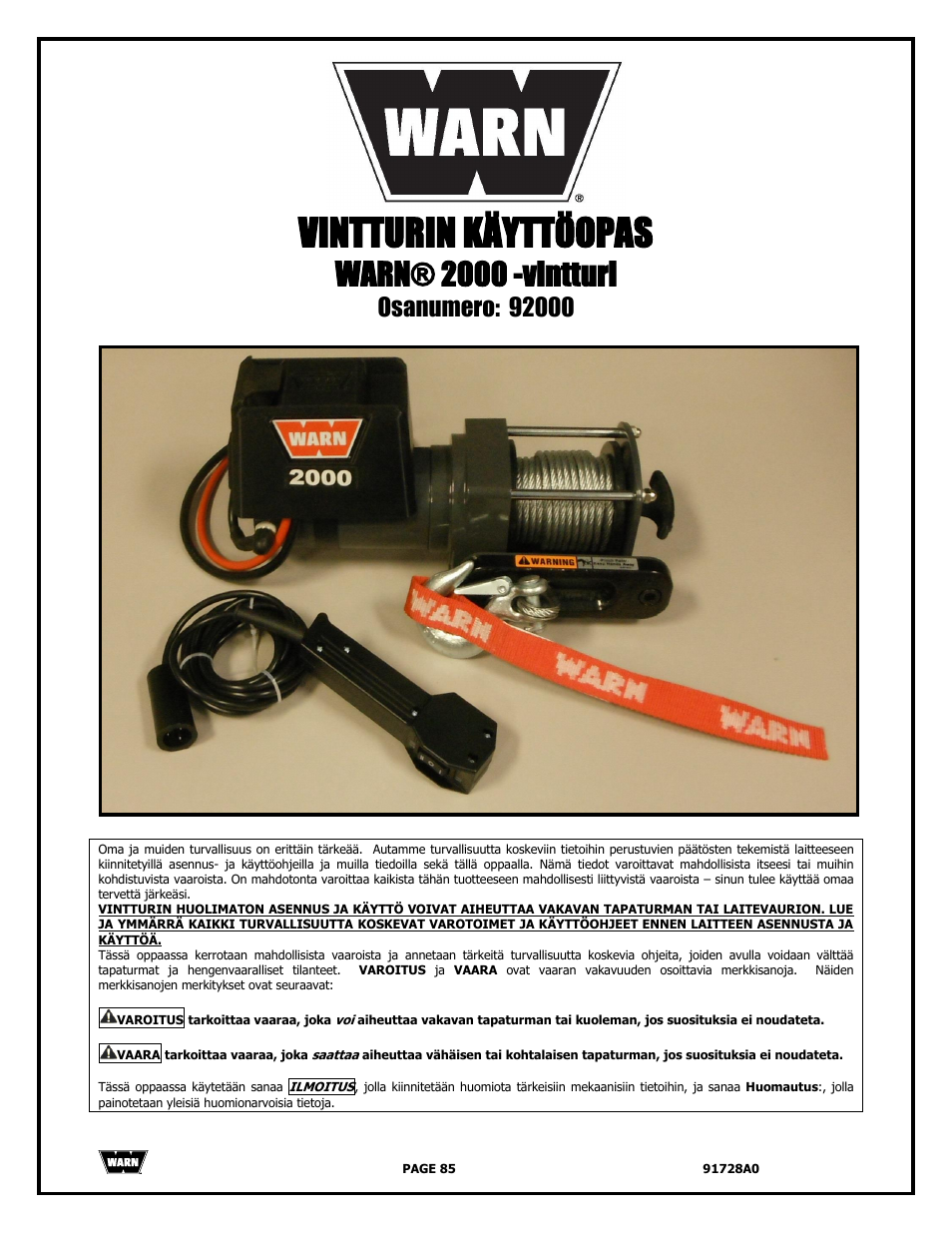 Vintturin käyttöopas, Warn® 2000 -vintturi | WARN 2000 DC User Manual | Page 85 / 126