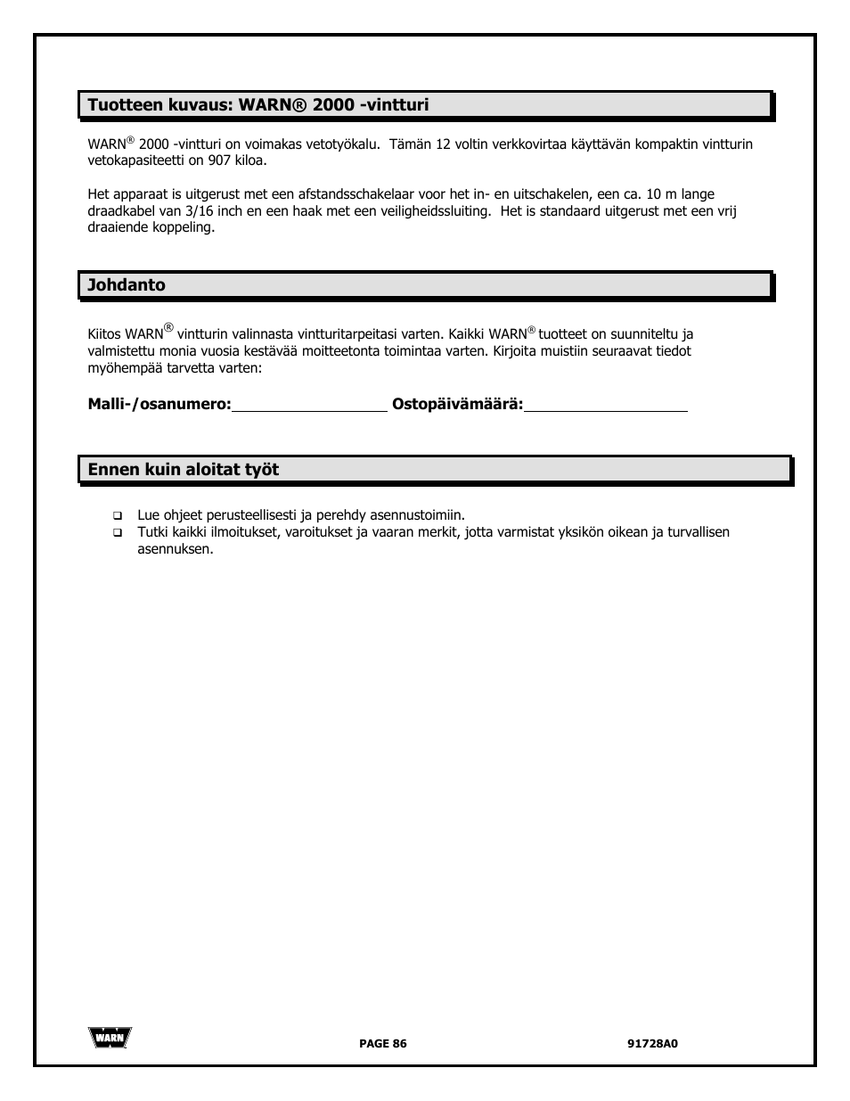 WARN 2000 DC User Manual | Page 86 / 126